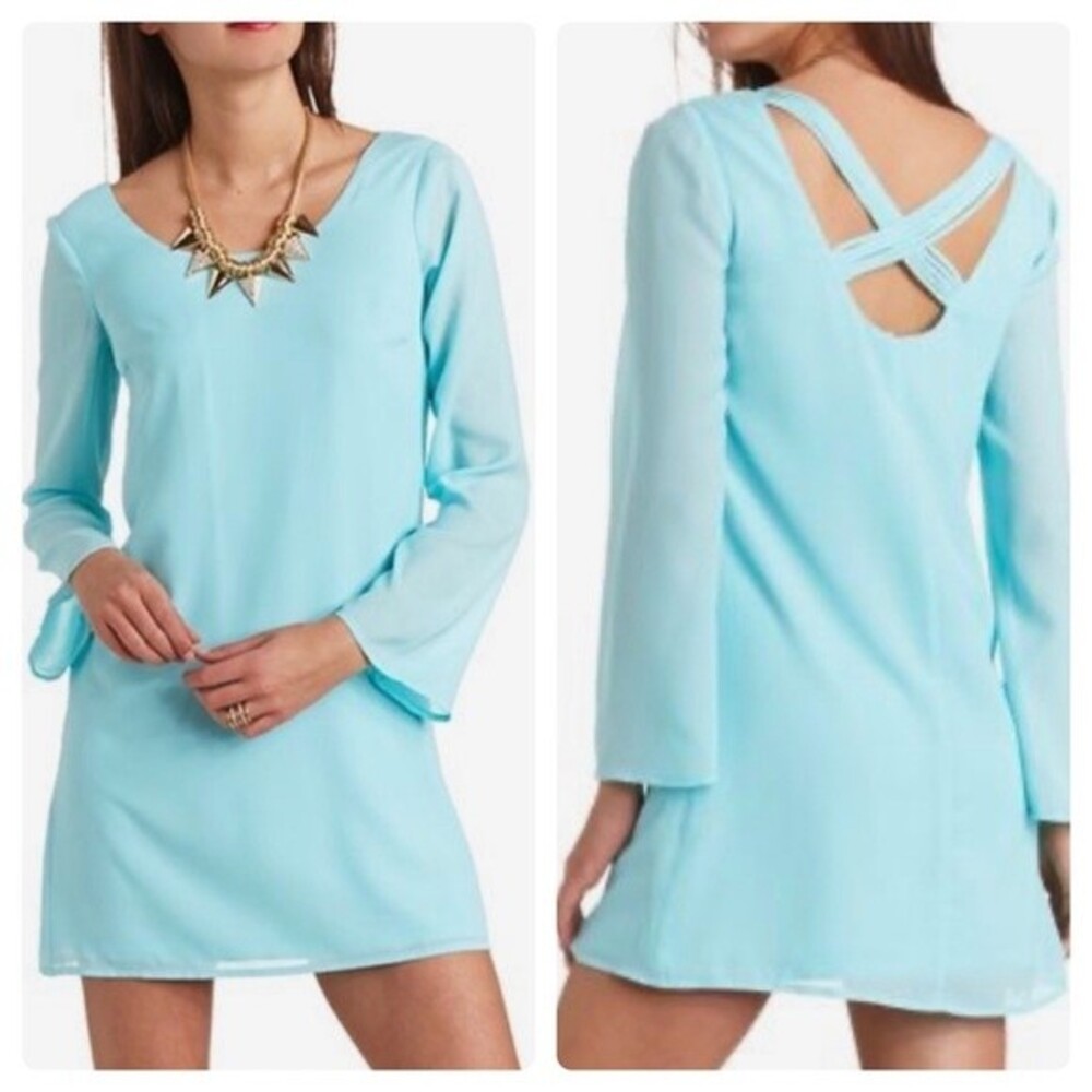 Sky blue cross back chiffon overlay dress size XS